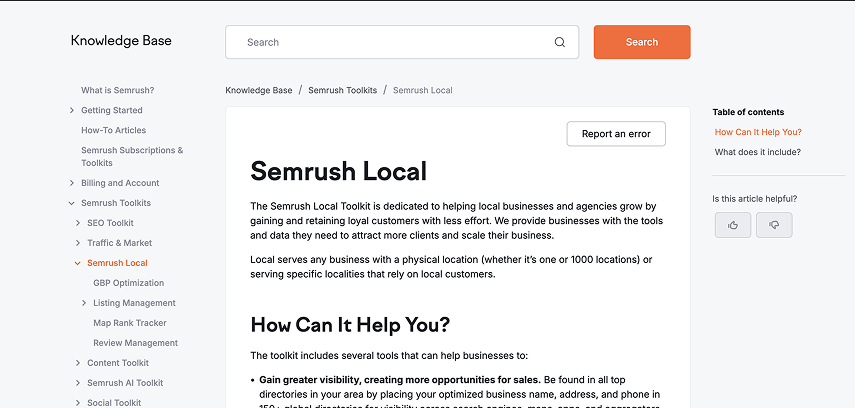 Semrush Local Knowledge Base