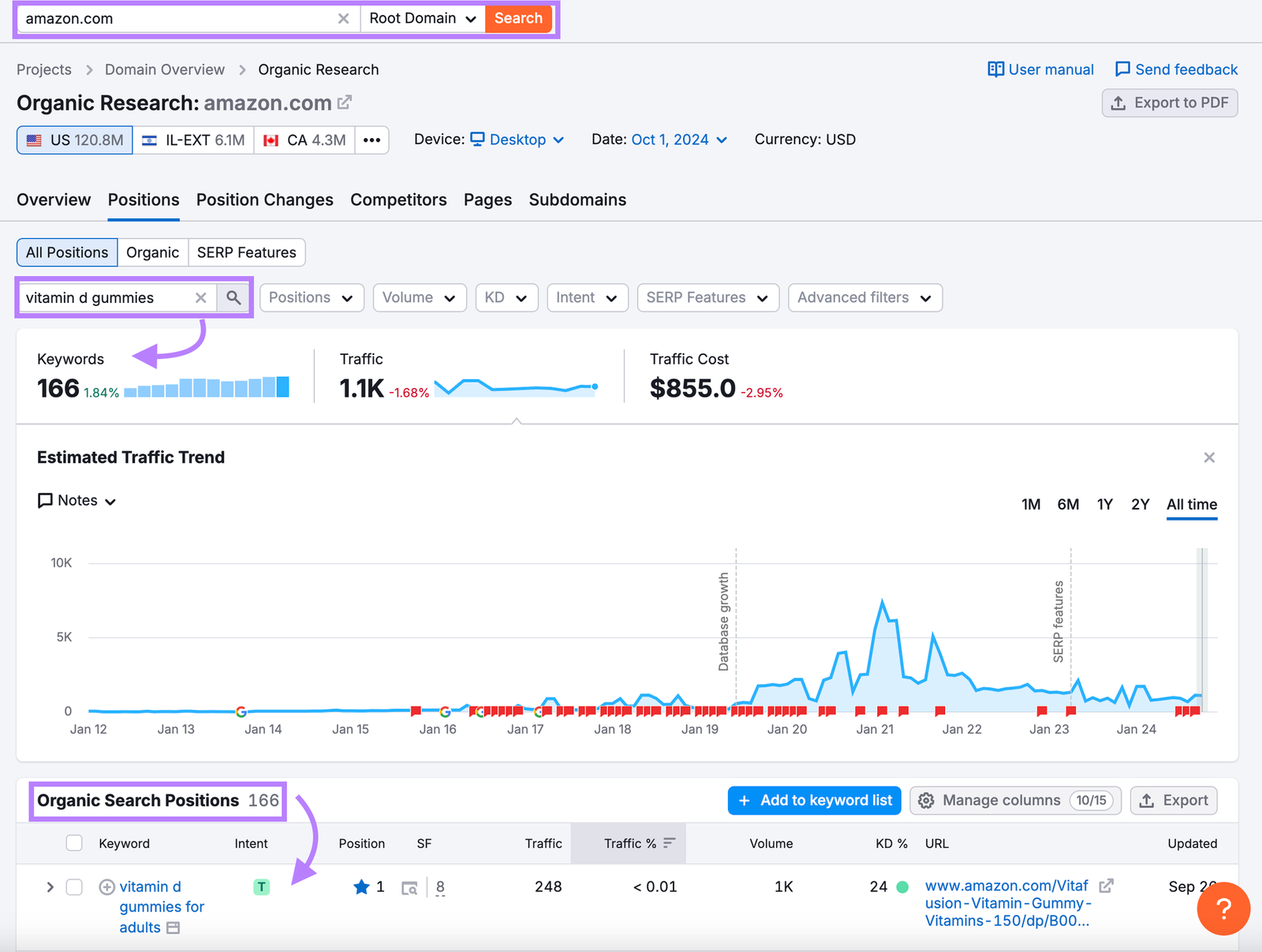 Organic Rankings Report keywords