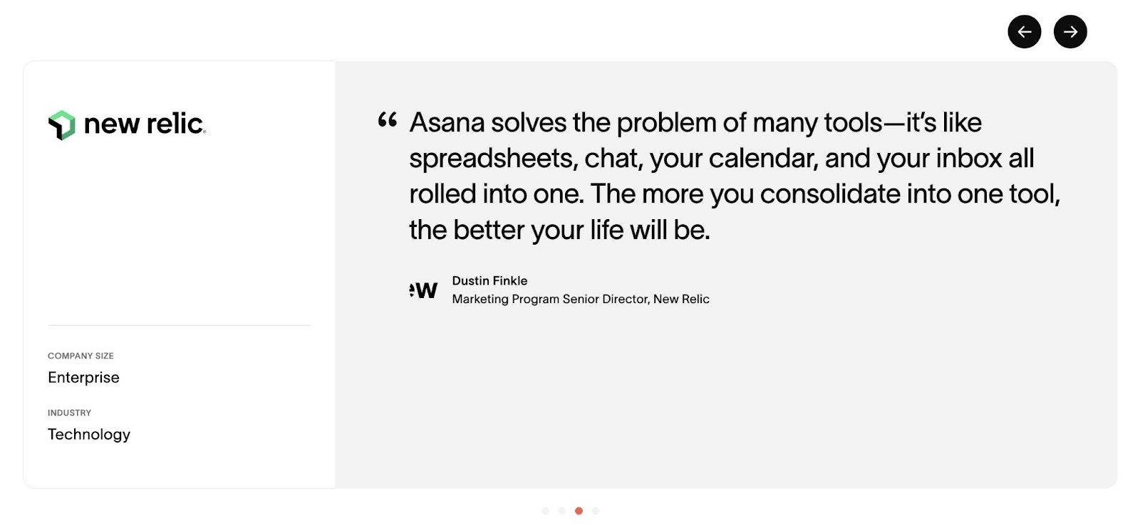 Asana's homepage prominently displaying customer testimonials to add credibility.