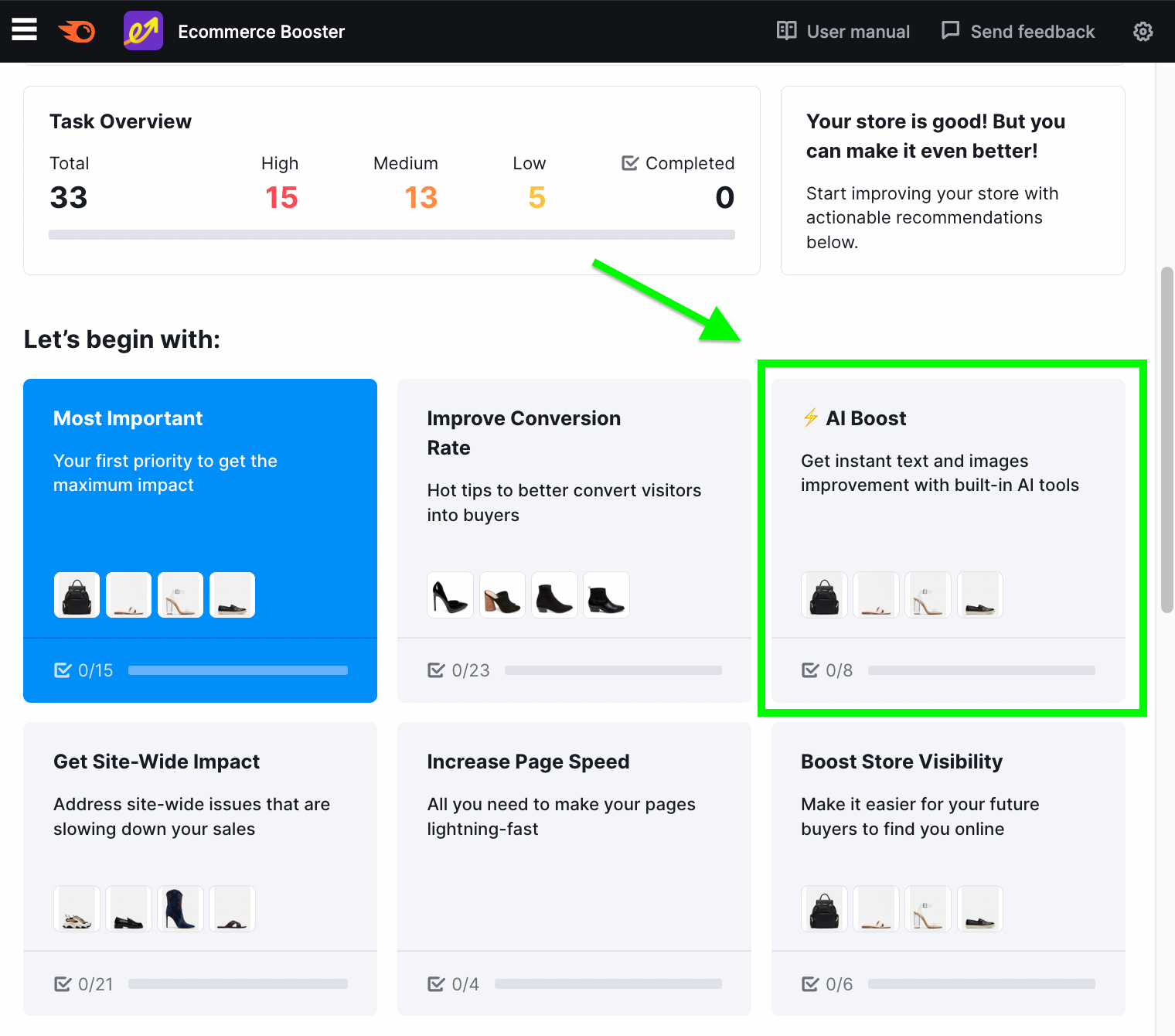 Ecommerce Booster app dashboard