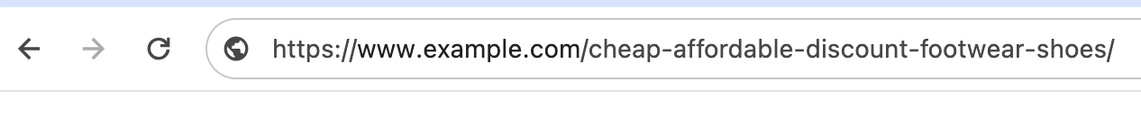A URL bar with a URL that reads: https://www.example.com/cheap-affordable-discount-footwear-shoes/