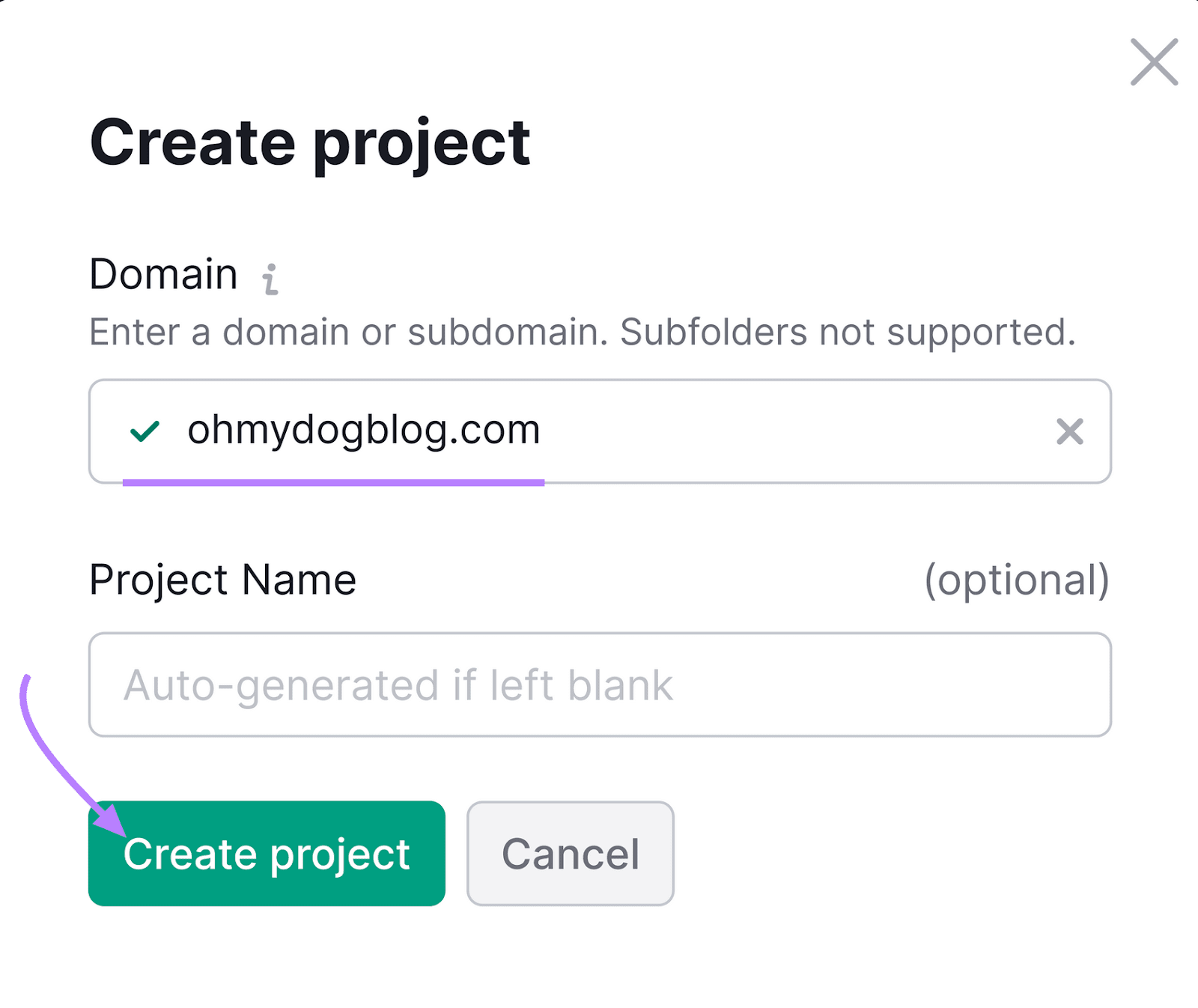 "ohmydogblog.com" domain entered into the Position Tracking tool