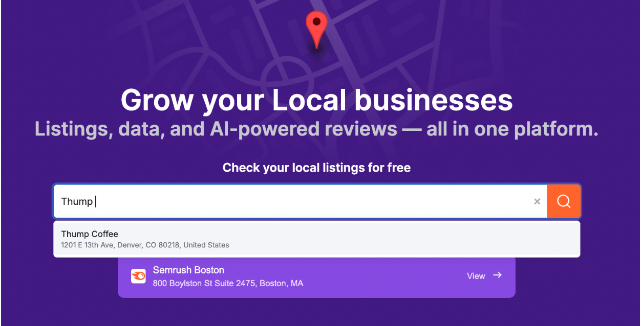 Enter your business into the free listing tool and select it from the drop-down.