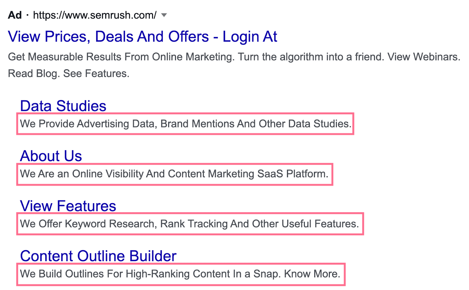 Sitelink descriptions