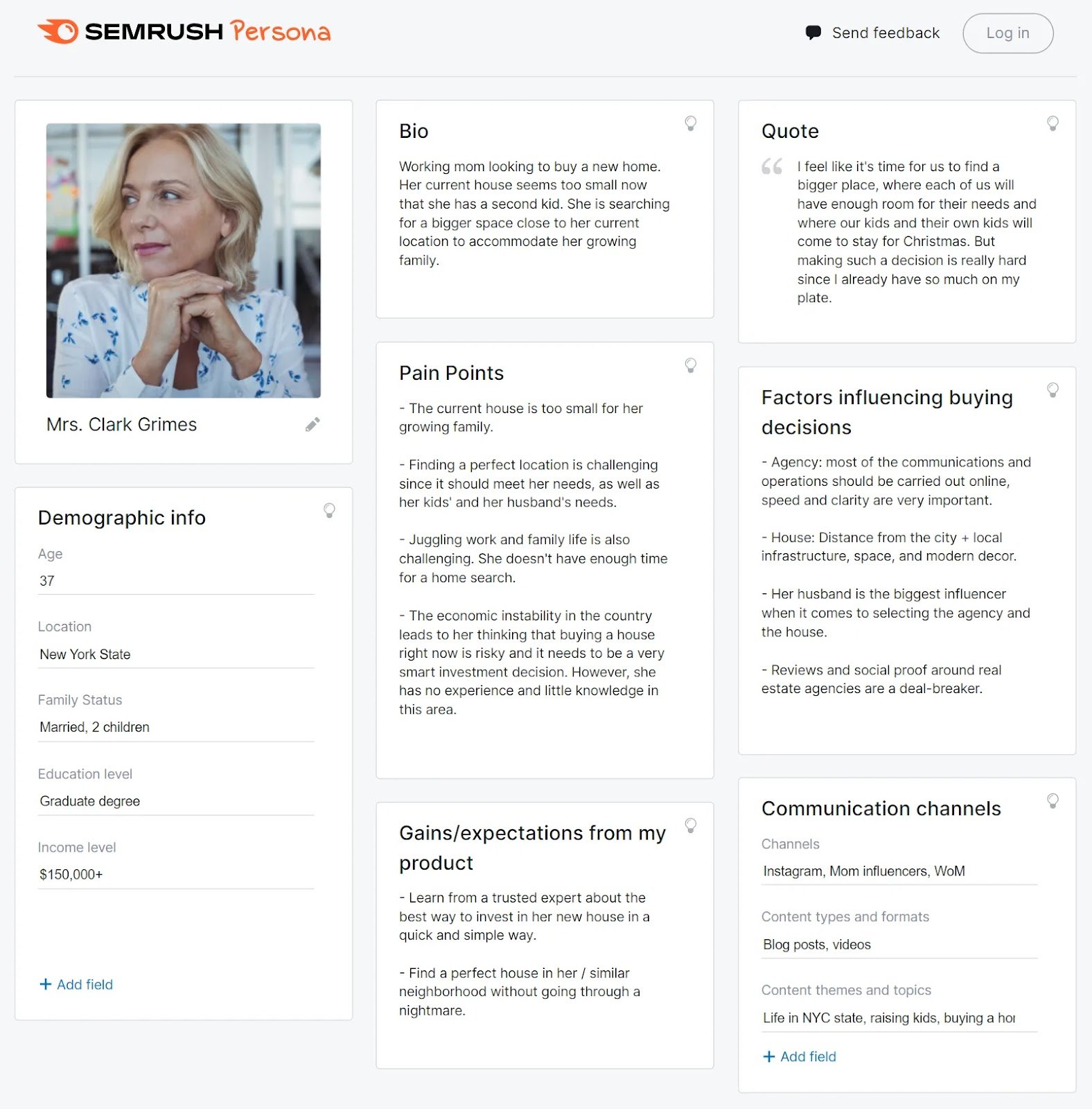 A buyer persona created in the Semrush Persona tool