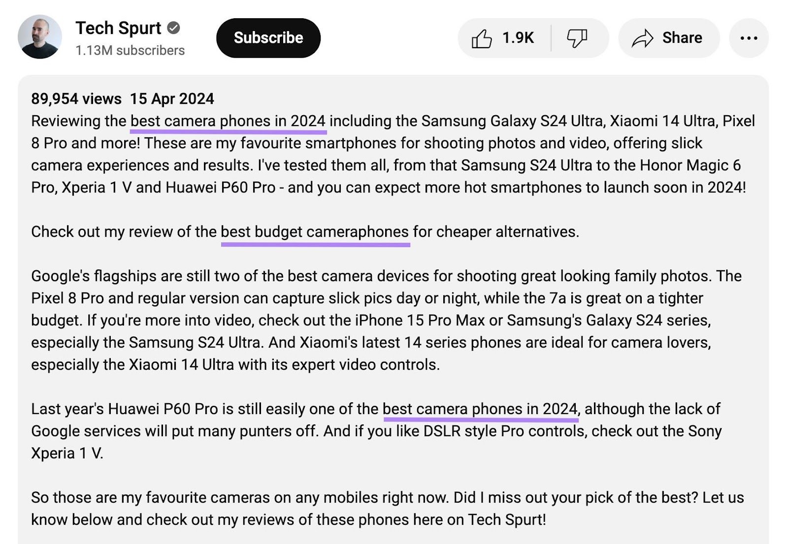 A robust description for a Youtube video with the primary keyword and its variations highlighted.