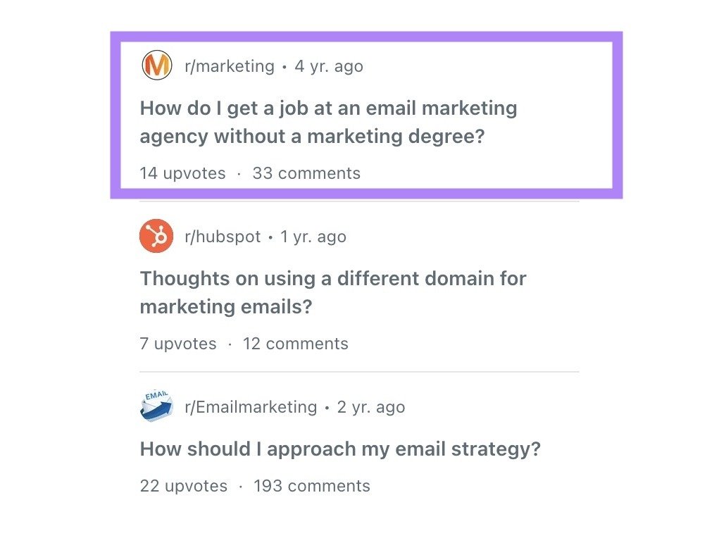 Related posts on the right-hand side of Reddit with the first post highlighted.