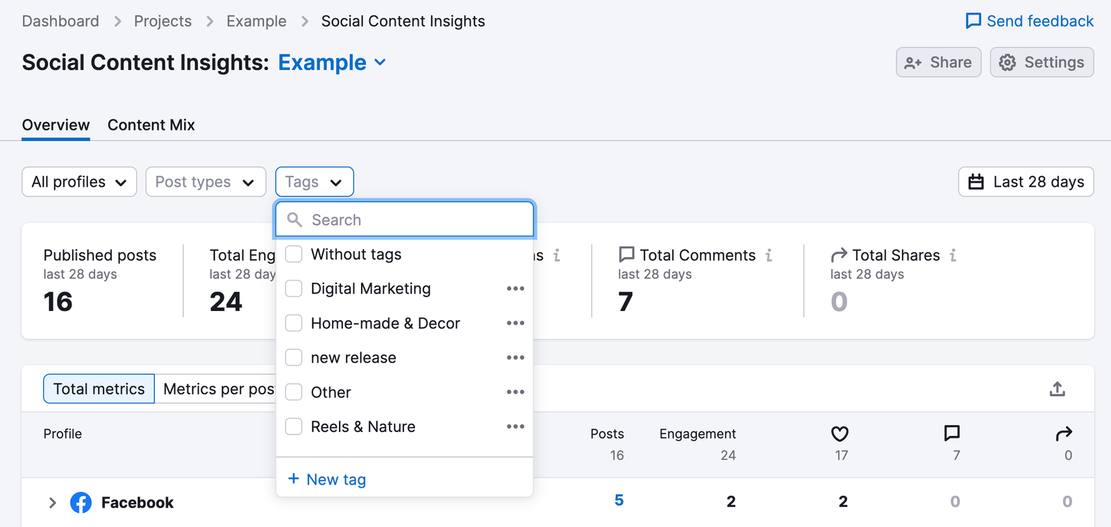 How to filter by Tags in Social Content Insights.