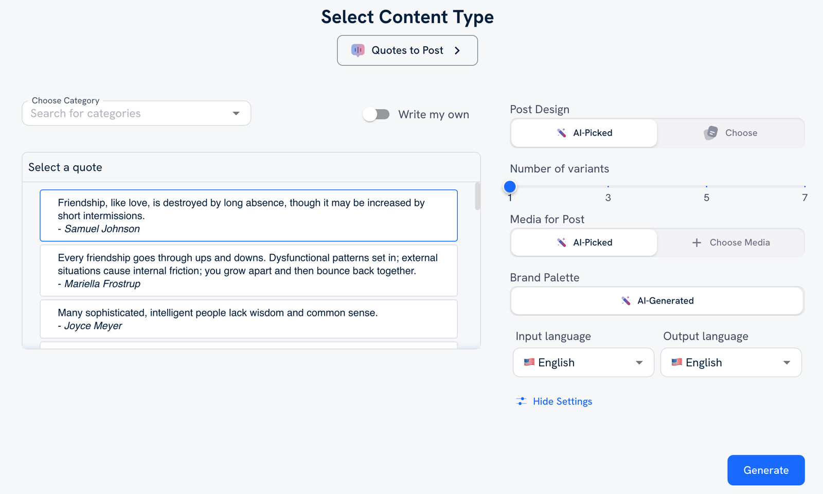 An example of a Quote to Post interface.
