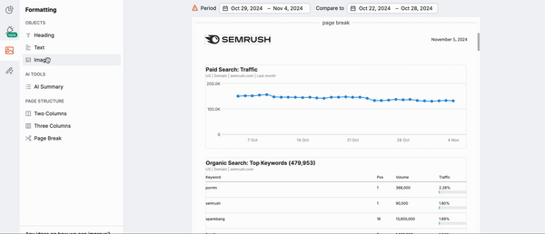 Dragging and dropping image widgets into the report.