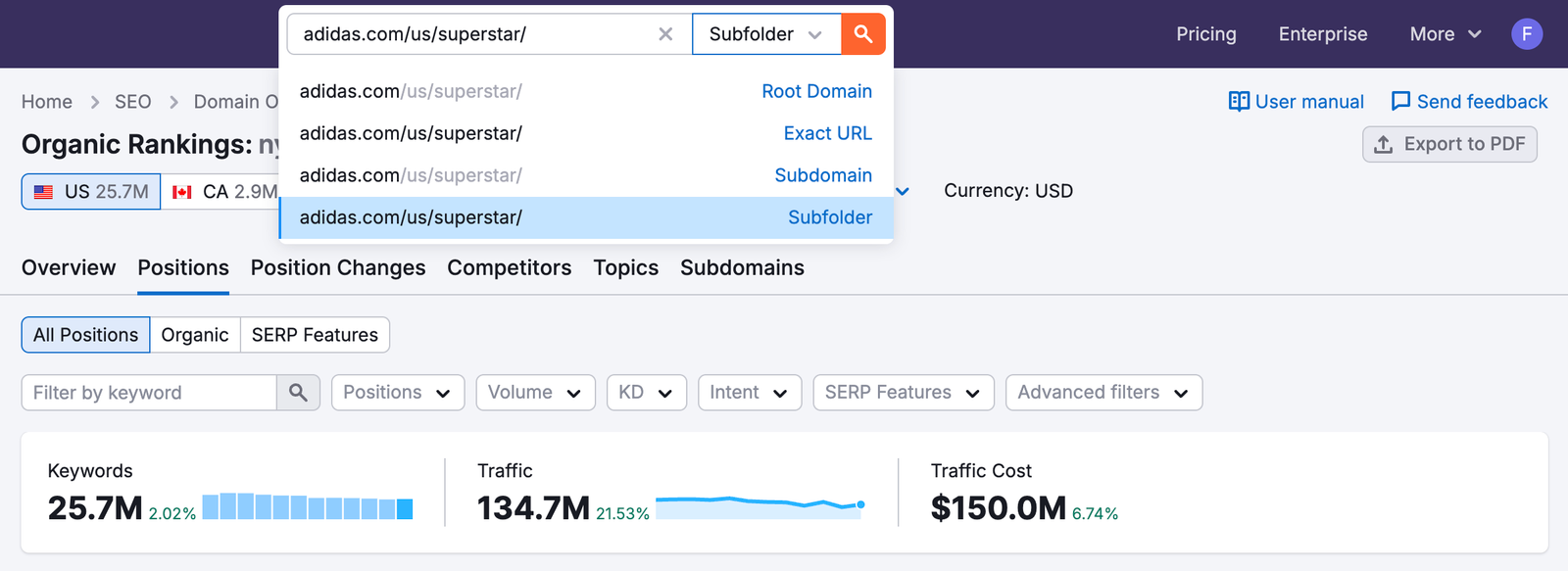 Organic Rankings Subdomains Report image 2